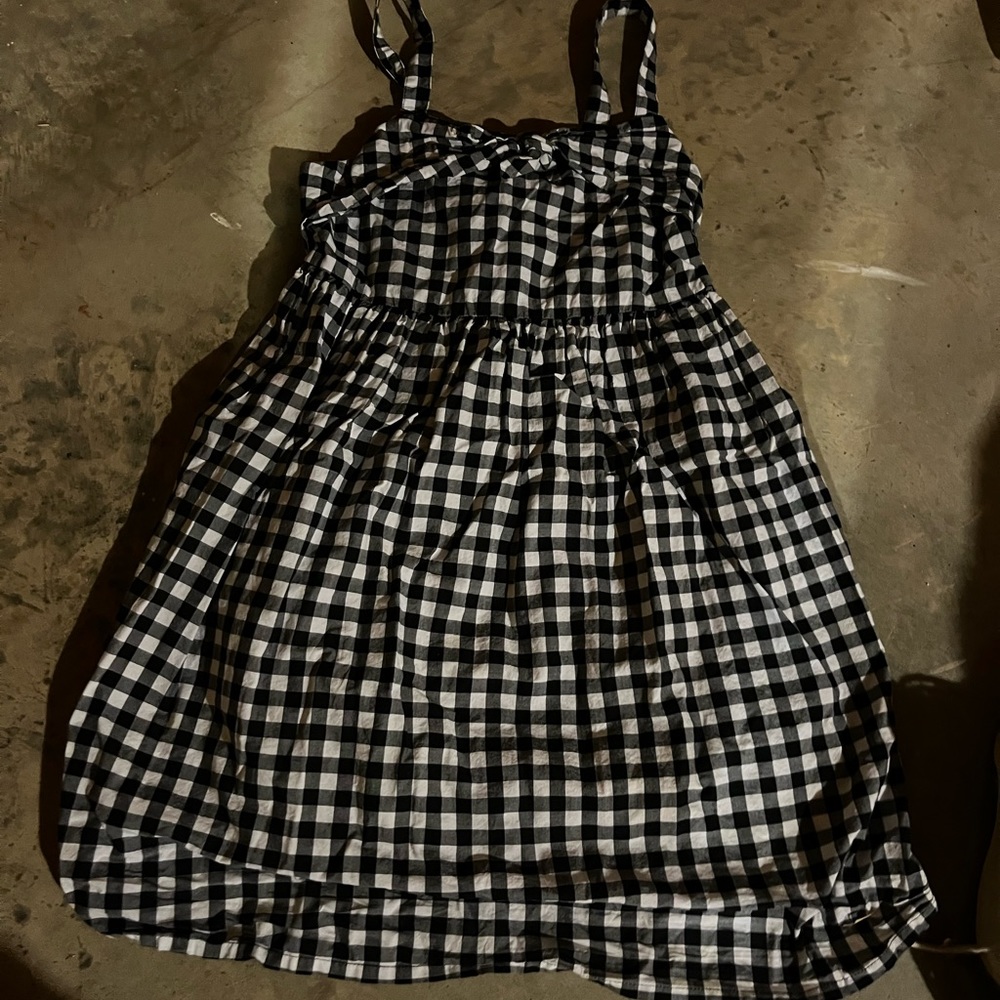 Spaghetti strap checkered black and white dress with bow